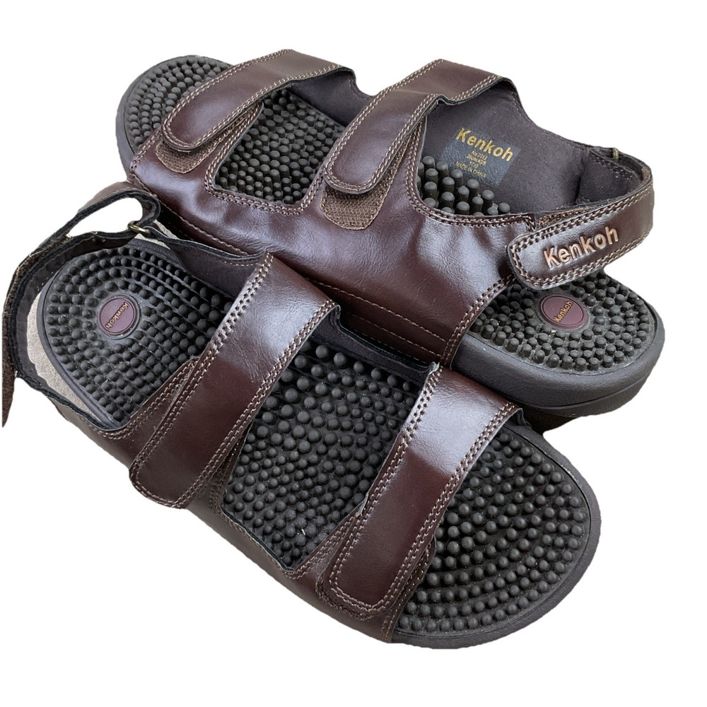 Kenkoh Sandals Leather Hook & Loop Massage Shoes 2312-V 26cm Size‎ 9 Brown